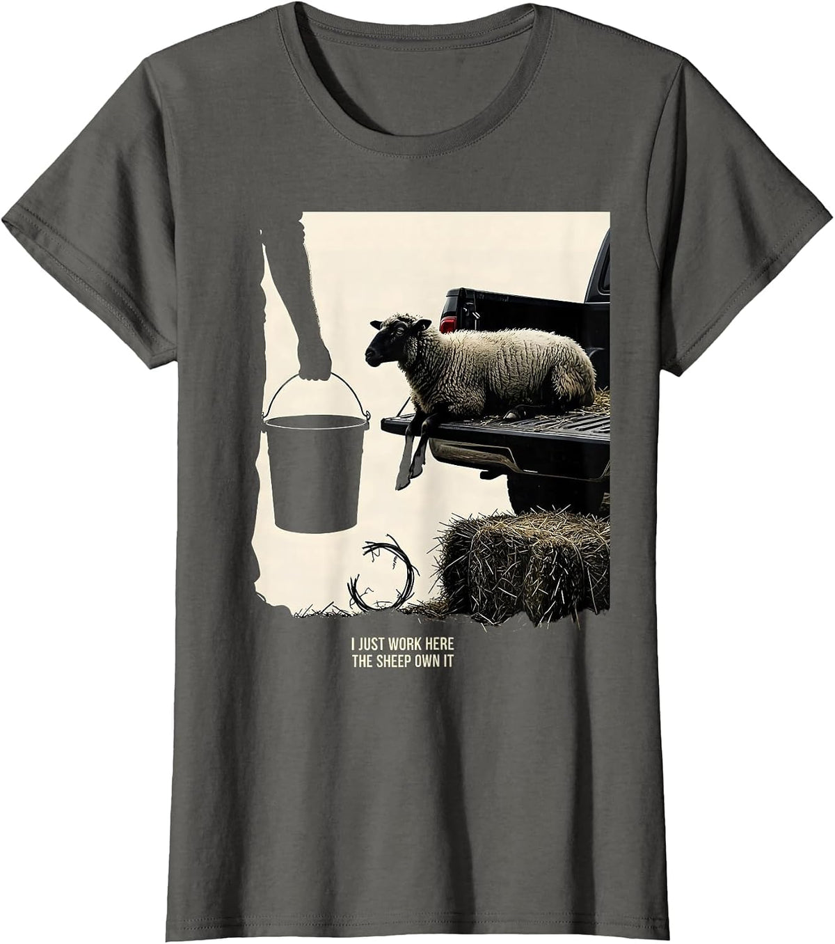 Women's I Just Work Here The Sheep Own It Funny Goat Farmer Owner T-Shirt - Asphalt Grey