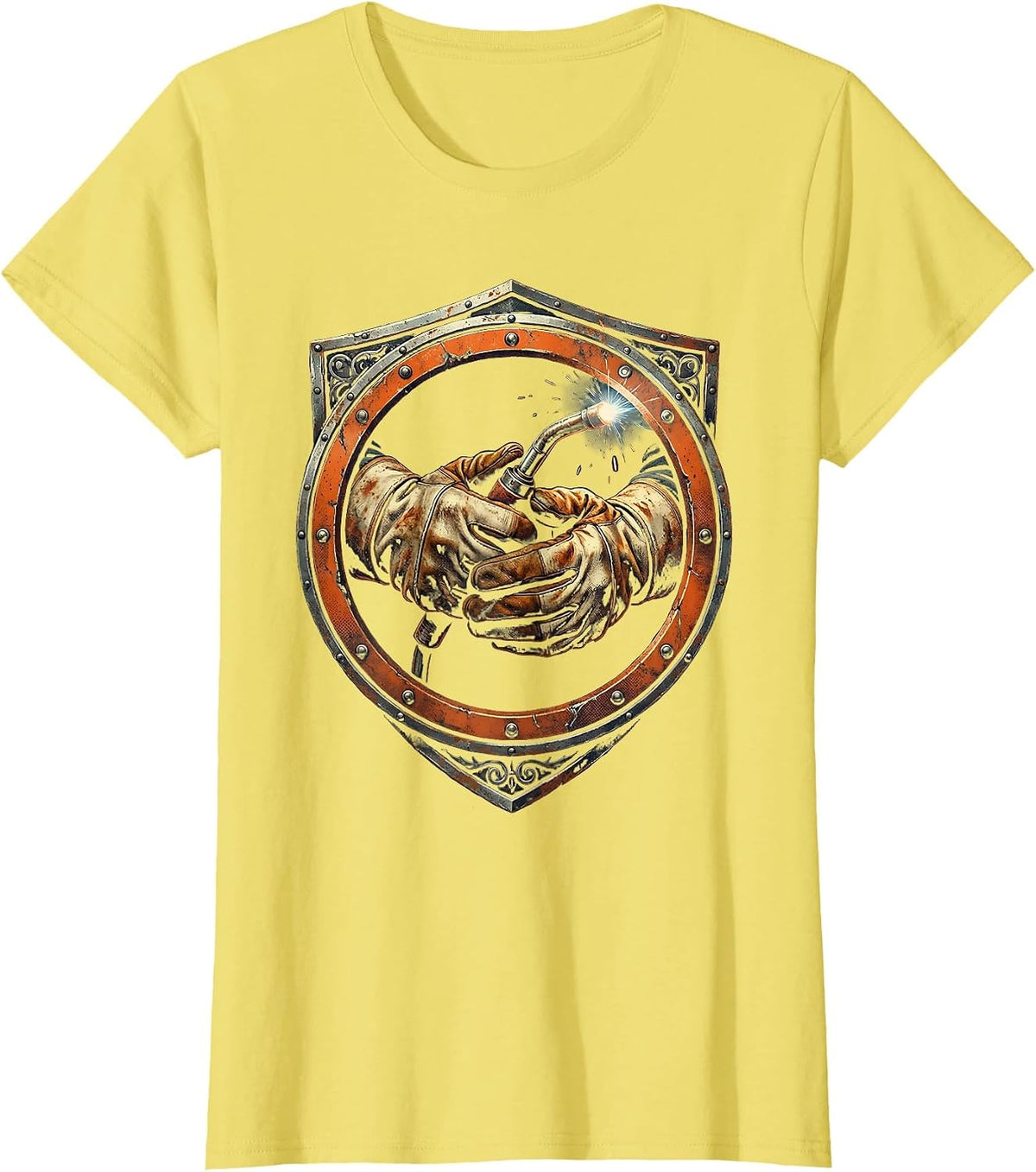 Welder Gloved Hands Torch Graphic Tee T-Shirt - Lemon Yellow