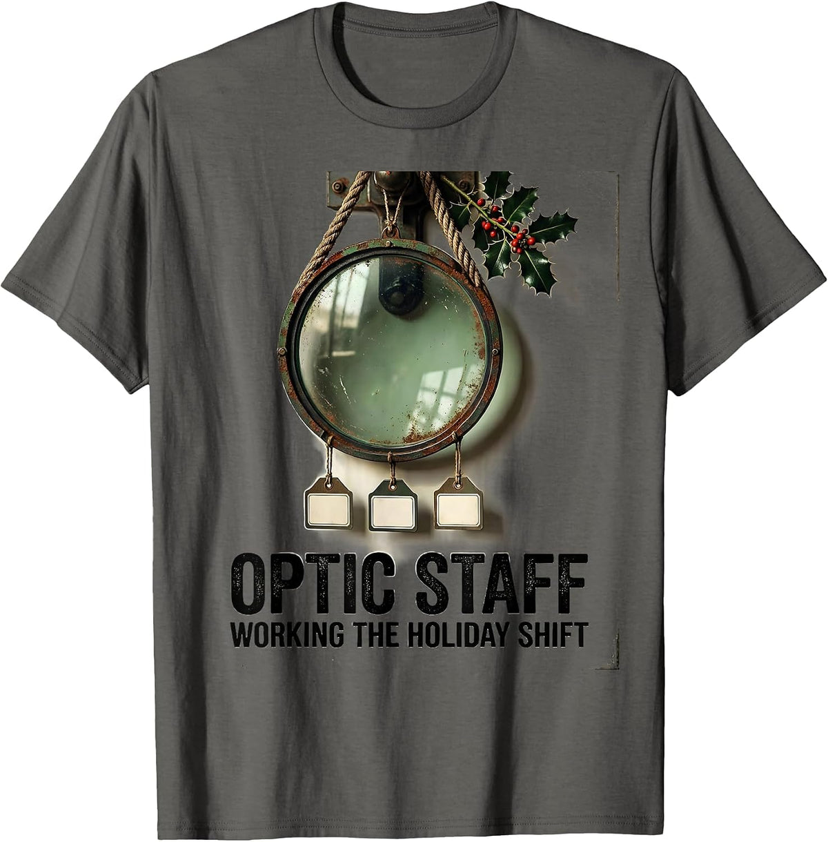 Optic Staff Working The Holiday Shift Vintage Optometrist T-Shirt - Asphalt Grey