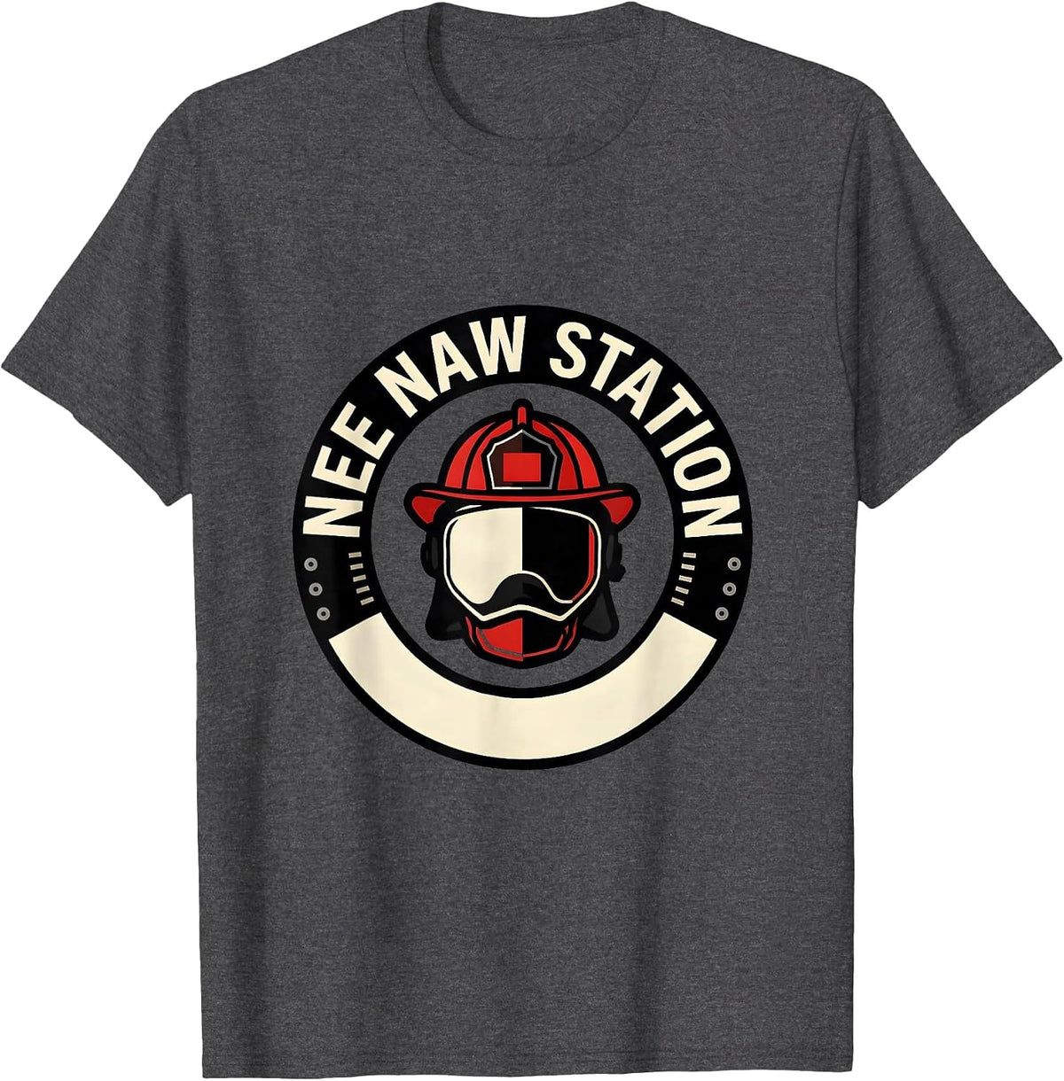 Nee Naw Station Firefighter Helmet Emblem Fire Department T-Shirt - Dark Heather Grey