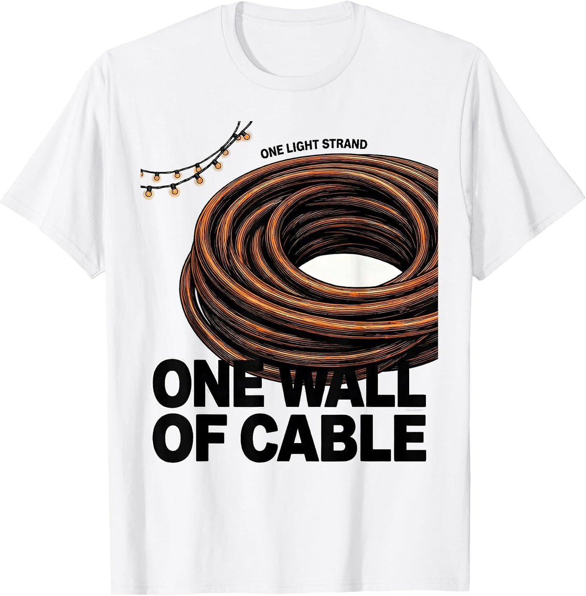 Men's One Light Strand One Wall Of Cable Brutalist Heavy Metal T-Shirt - White