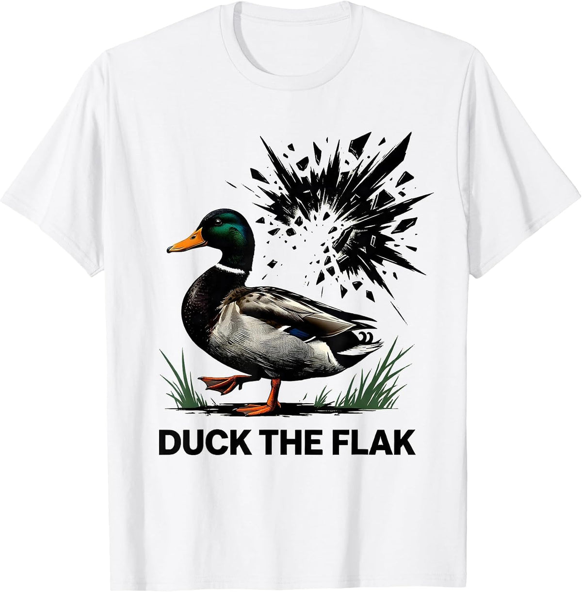 Men's Duck The Flak Stencil Graphic Funny Duck Hunter Gift T-Shirt - White