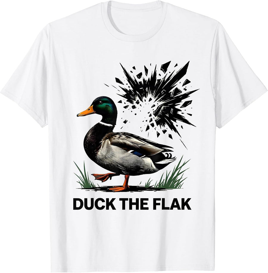 Men's Duck The Flak Stencil Graphic Funny Duck Hunter Gift T-Shirt - White
