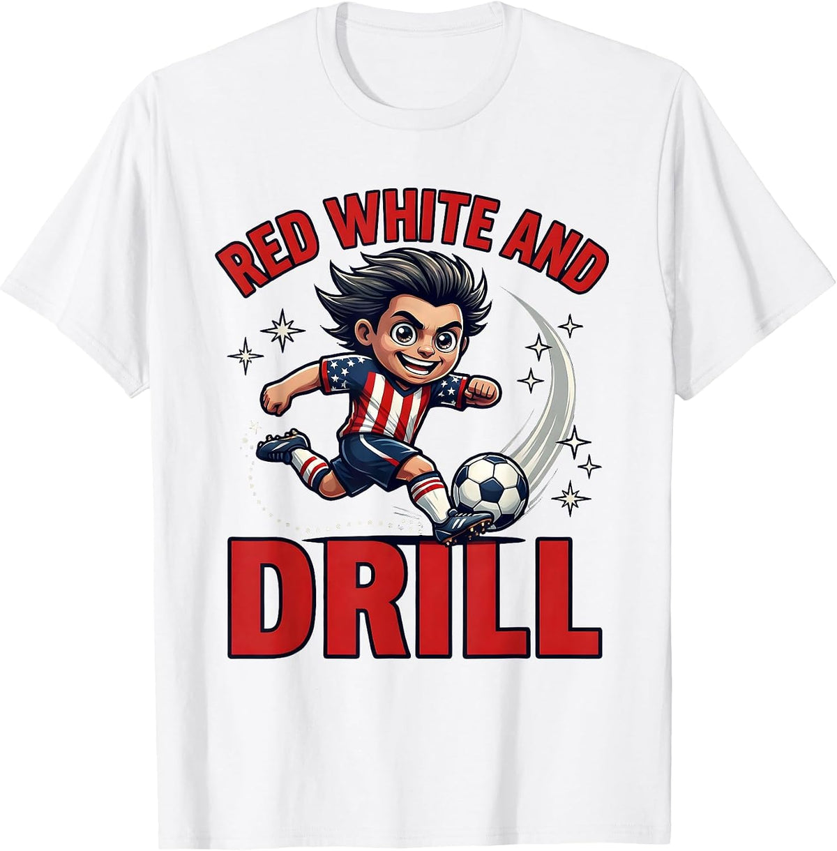 Men's Red White and Drill Funny Soccer Player Fourth of July T-Shirt - White