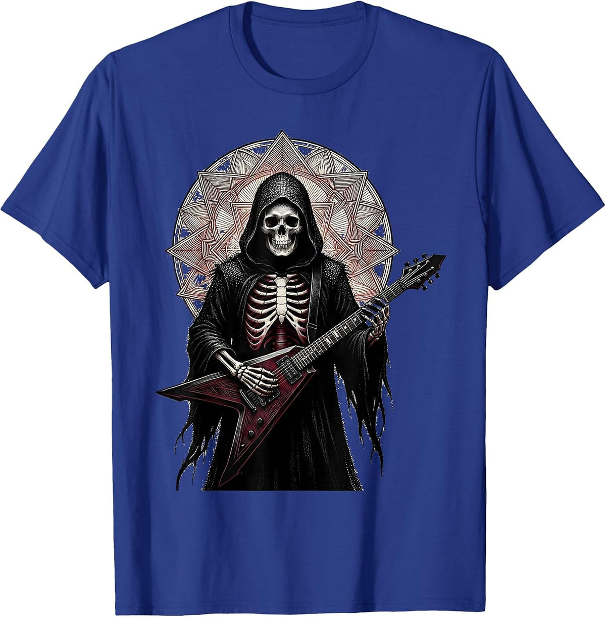Grim Reaper Guitarist Heavy Metal Graphic T-Shirt - Royal Blue