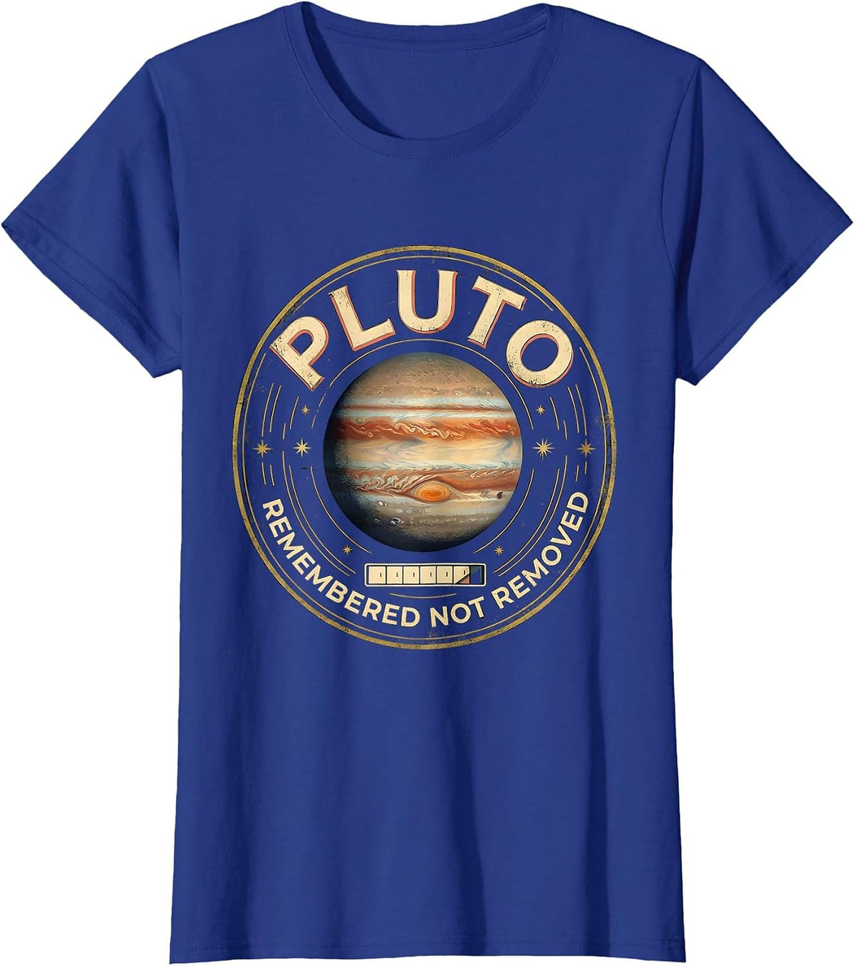 Women's Pluto, Remembered, Not Removed Vintage Funny Astronomy T-Shirt - Royal Blue