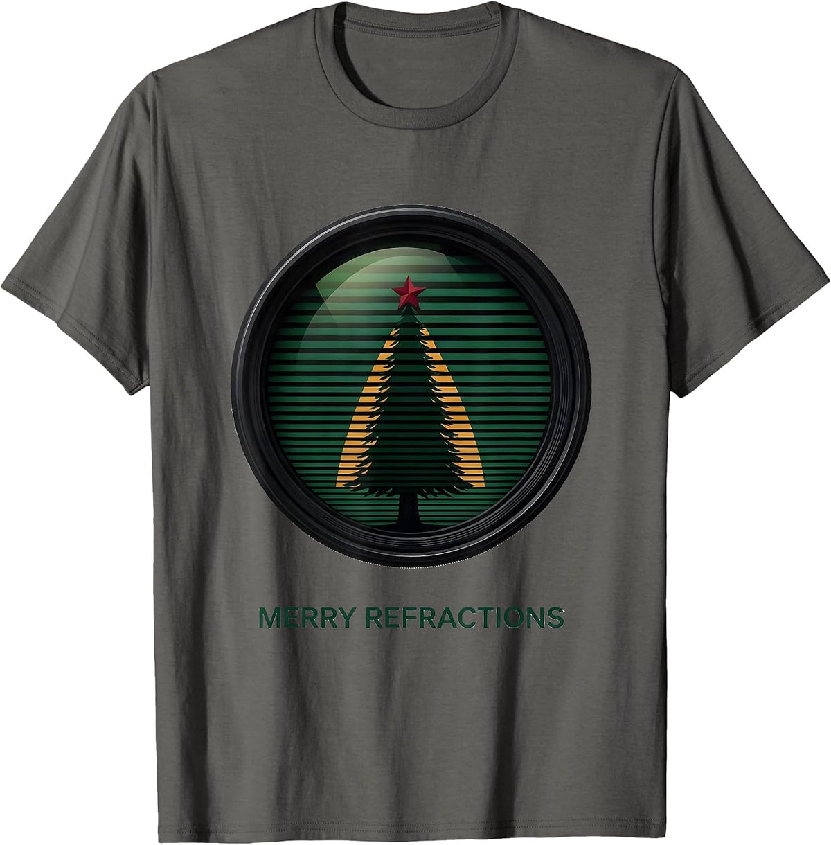 Merry Refractions Editorial Conceptual Optometrist Christmas T-Shirt - Asphalt Grey