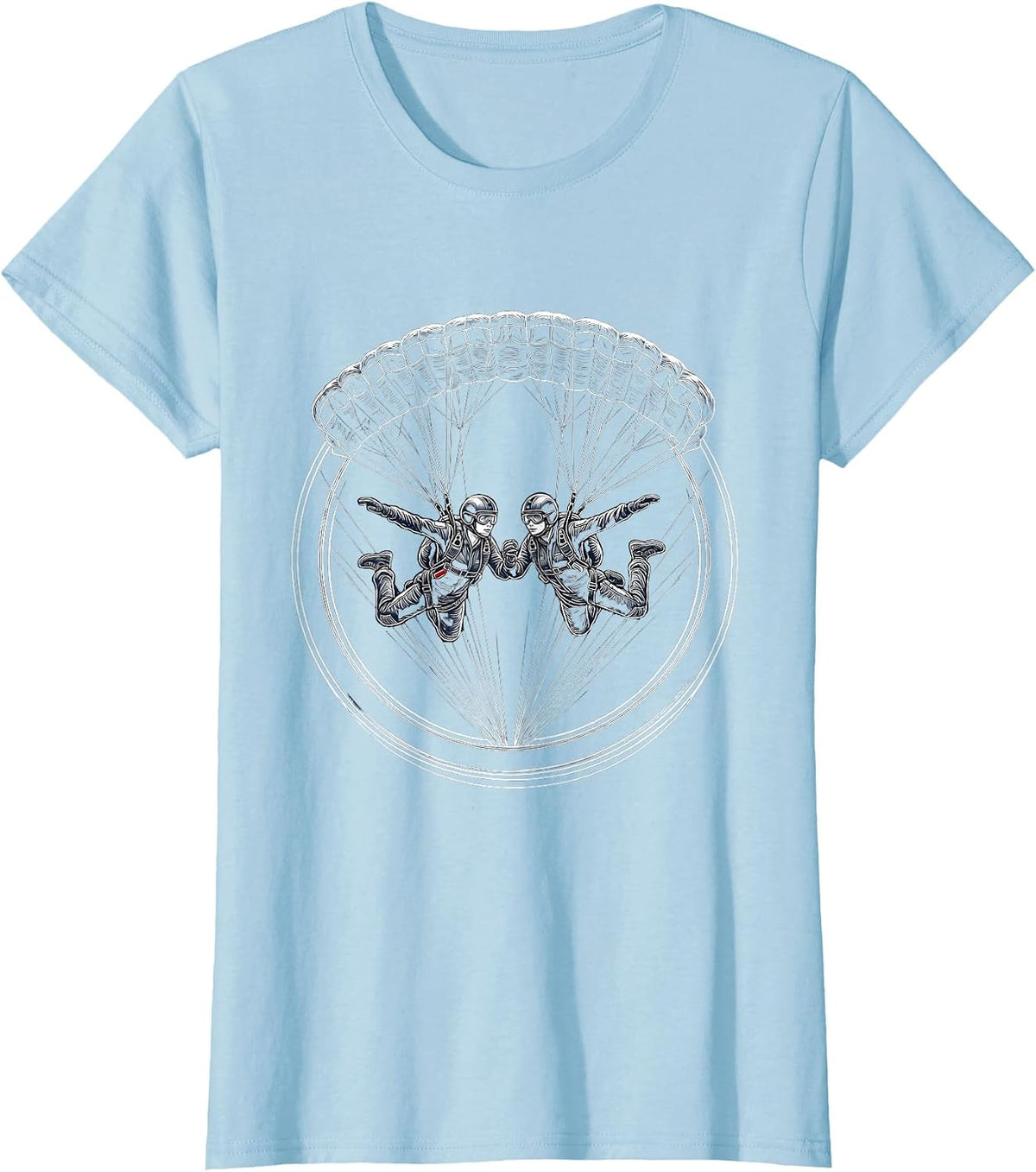 Twin Paratroopers Freefall Formation Skydiving T-Shirt - Baby Blue