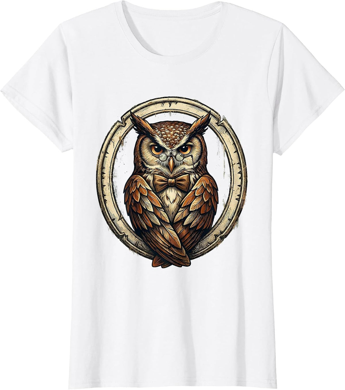 Women's Dapper Owl with Spectacles and Bow Tie T-Shirt - White
