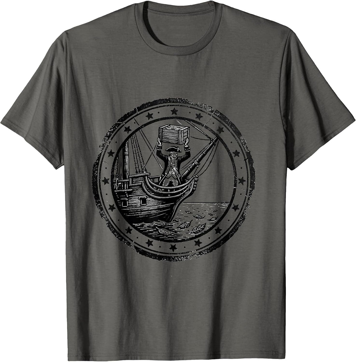 Colonial Stamp Impression History Teacher Pun Humor T-Shirt - Asphalt Grey