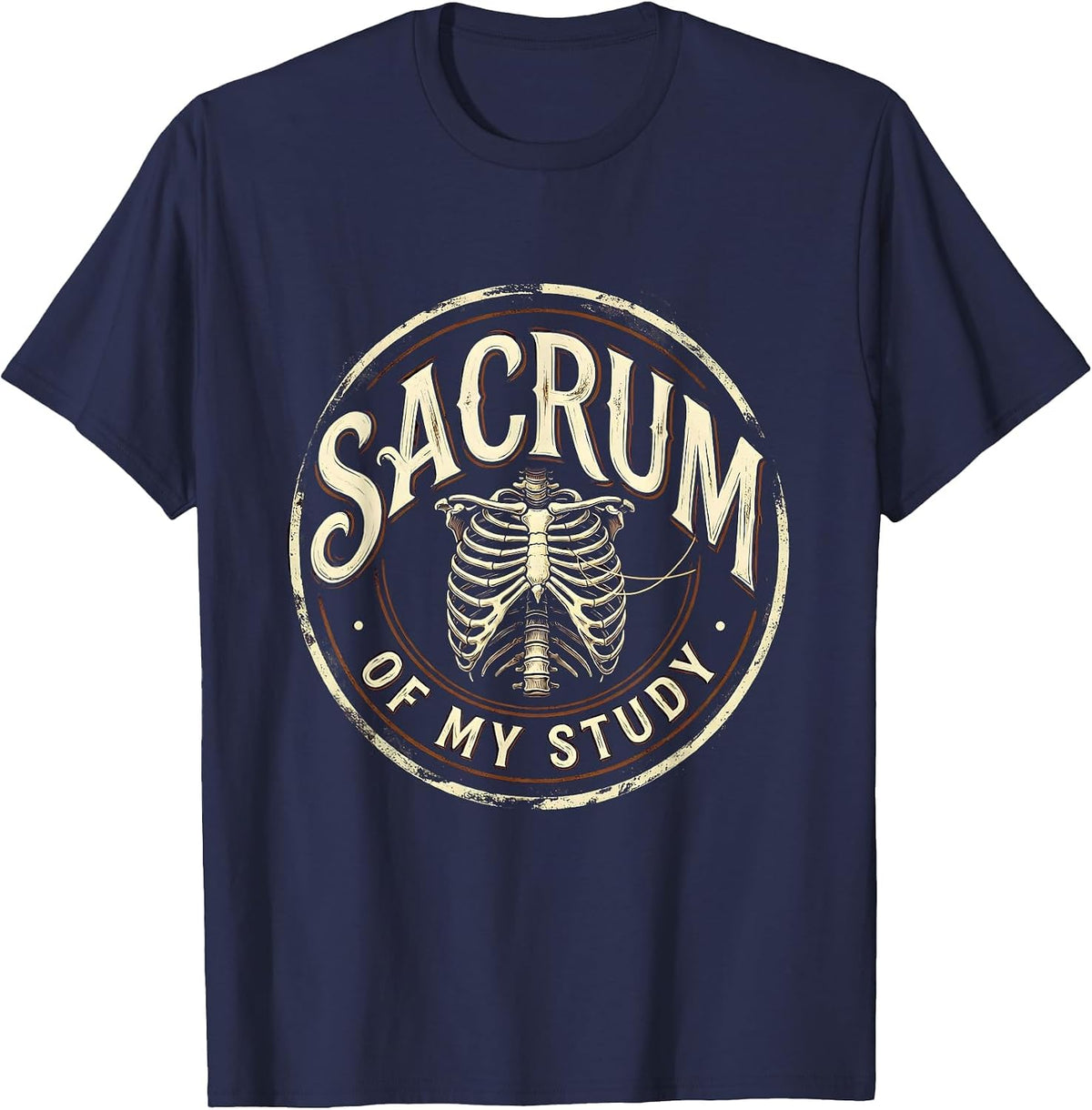 Men's Sacrum of My Study Distressed Massage Therapist LMT Humor T-Shirt - Navy Blue