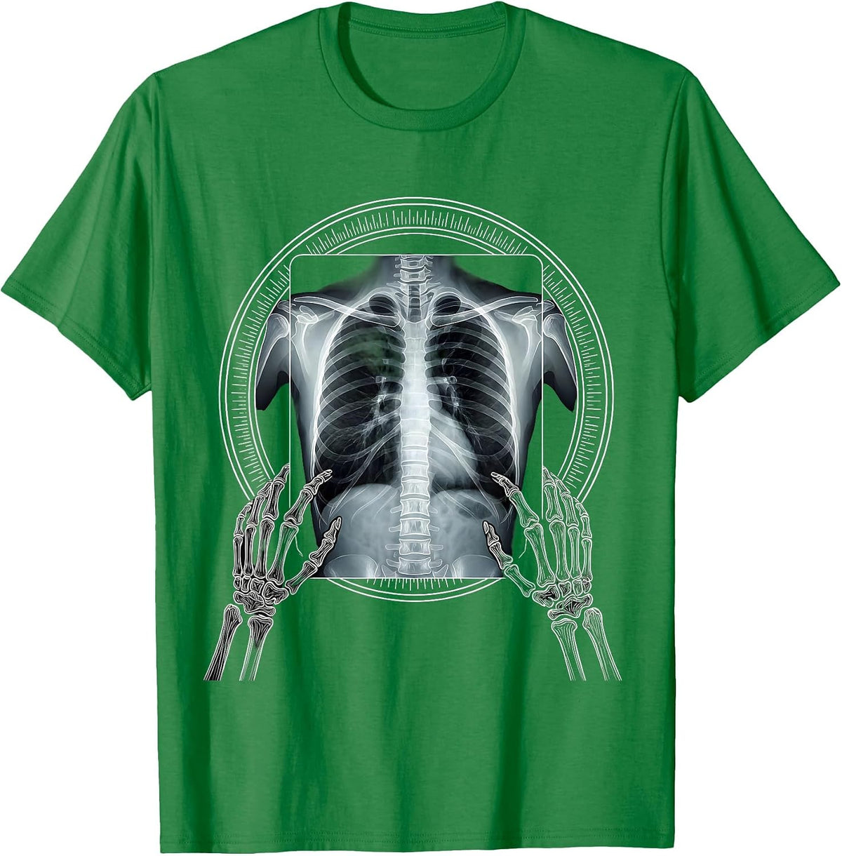 Men's Glowing Chest X-Ray Skeleton Hands Radiology T-Shirt - Kelly Green
