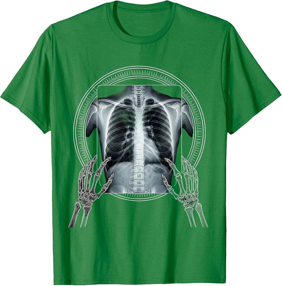 Men's Glowing Chest X-Ray Skeleton Hands Radiology T-Shirt - Kelly Green