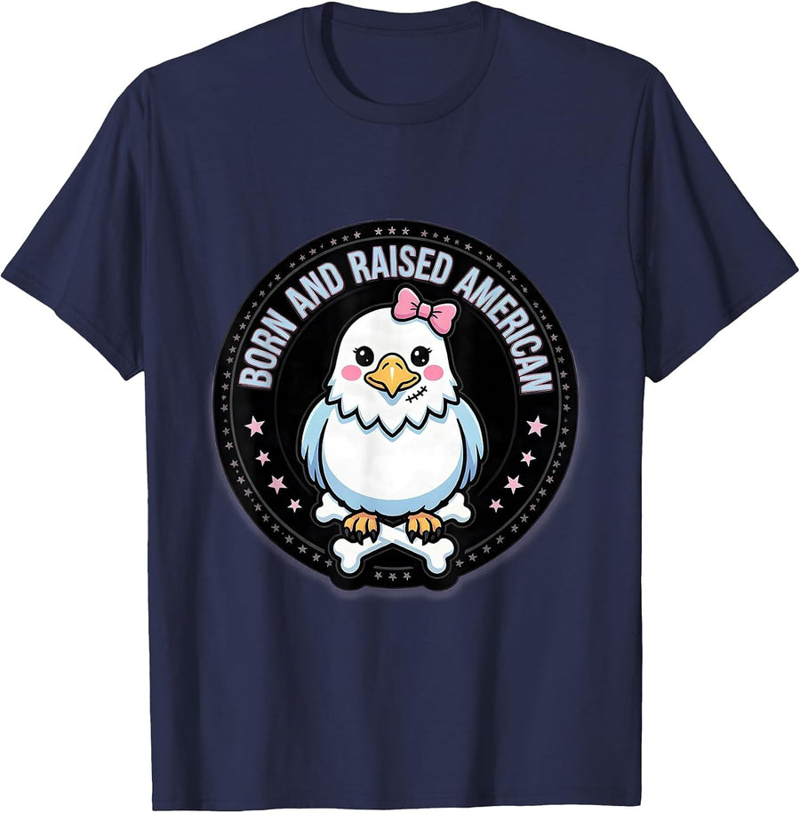 Born and Raised American Patriotic USA Design T-Shirt - Navy Blue