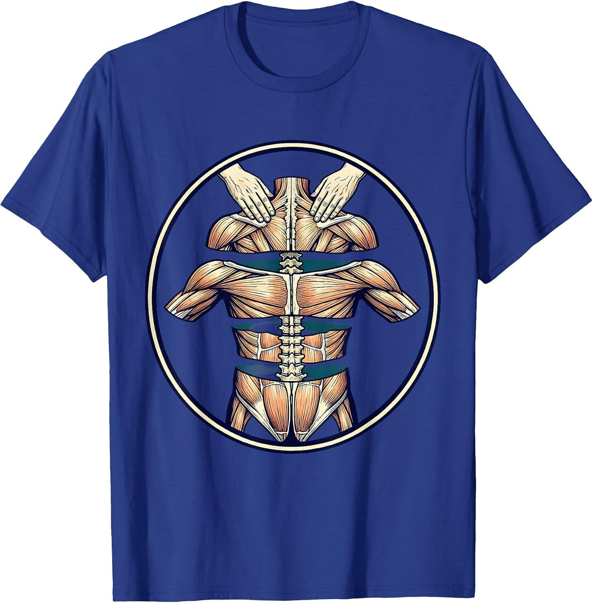 Men's Physical Therapy Hands On Back Massage Illustration T-Shirt - Royal Blue