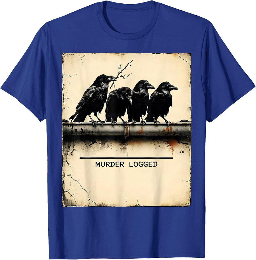 Murder Logged Distressed Crow Gothic Bird Lover Dark Humor T-Shirt - Royal Blue