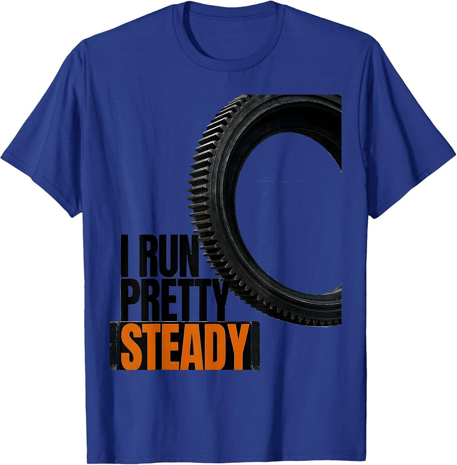 I Run Pretty Steady Brutalist Mechanic Car Engine Humor T-Shirt - Royal Blue