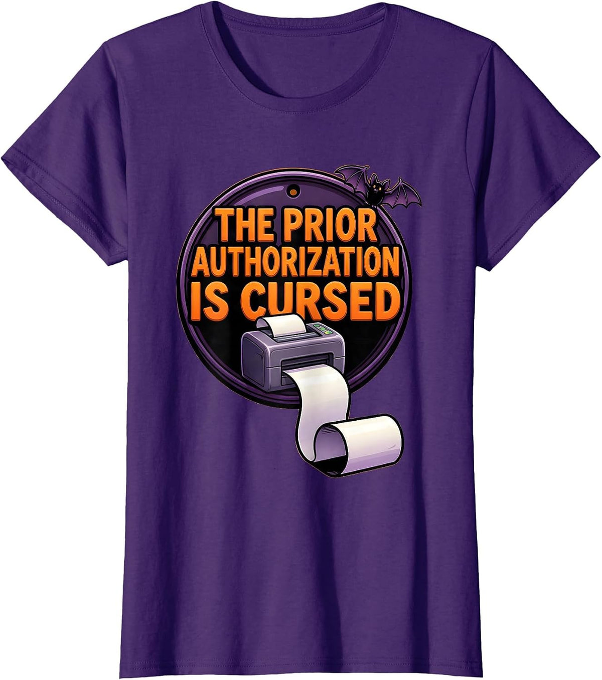 Women's The Prior Authorization Is Cursed Funny Pharmacy Tech T-Shirt - Purple