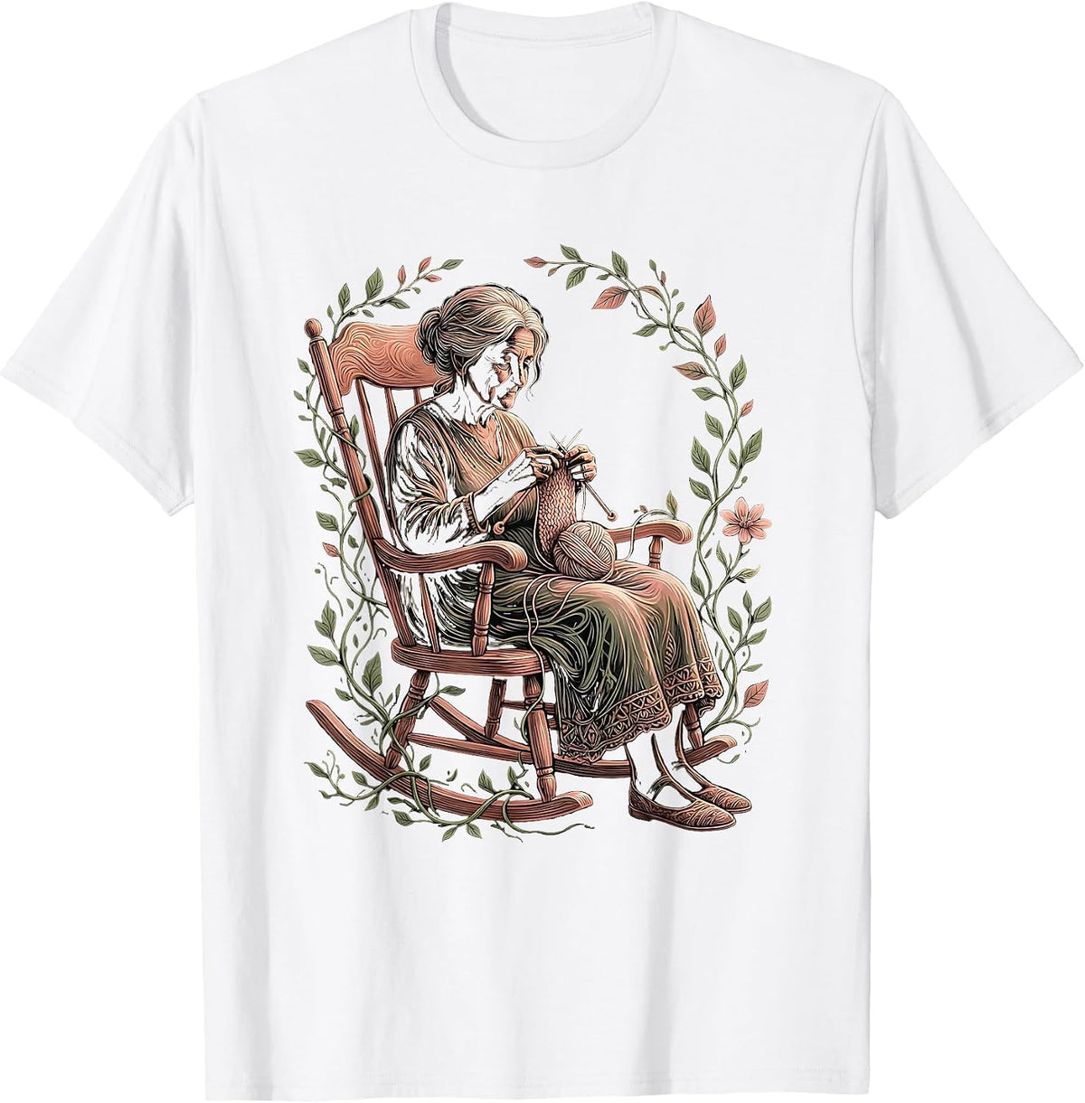 Men's Nana Knitting in Rocking Chair Graphic T-Shirt - White