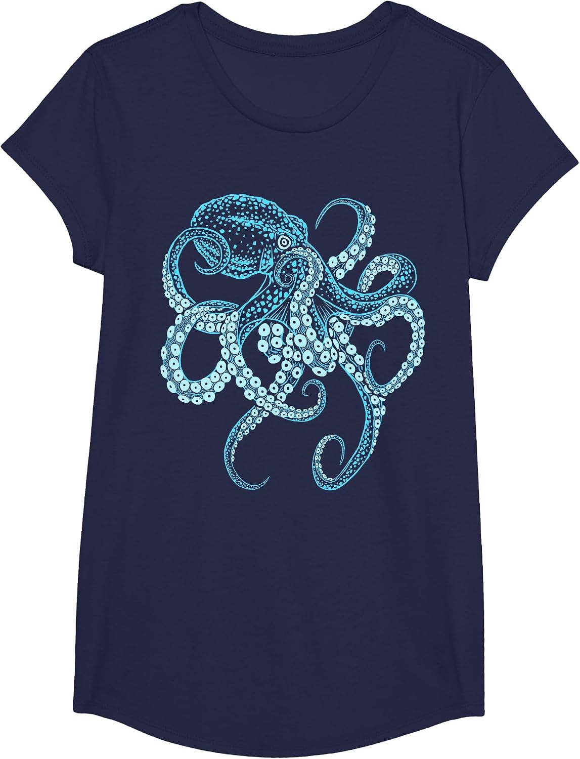 Octopus deep-sea Blue Kraken in Combat Stance T-Shirt - Girls Navy Blue