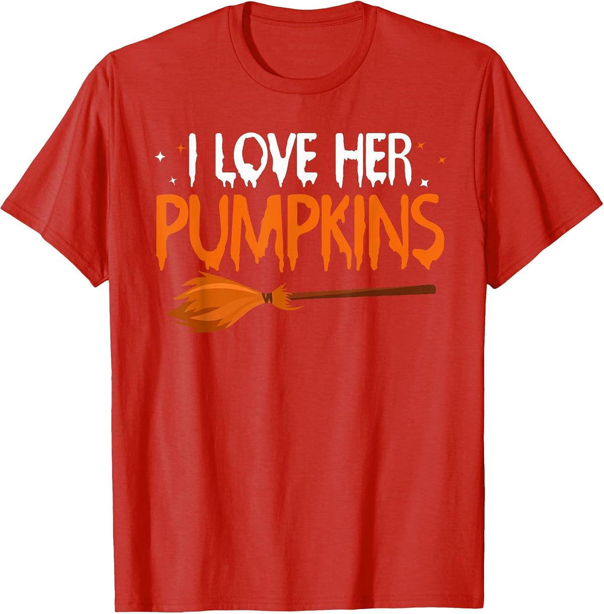 I Love His Broomstick I Love Her Pumpkins Halloween Couples T-Shirt - Red