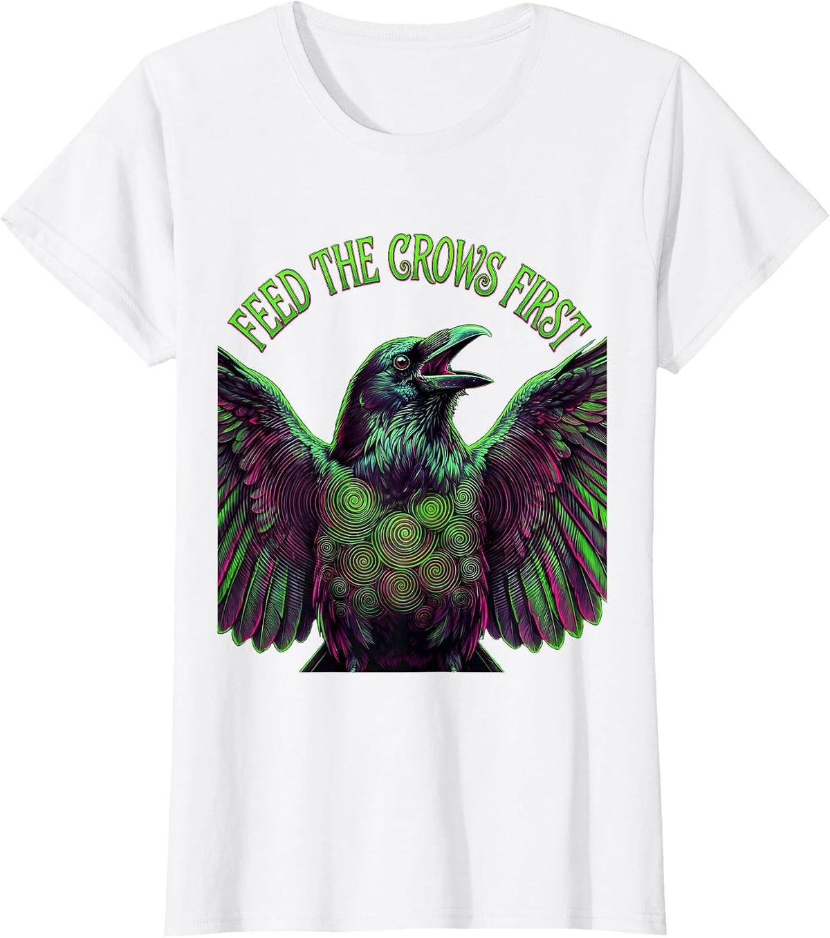 Feed the Crows First Dark Crow Graphic Design T-Shirt - White
