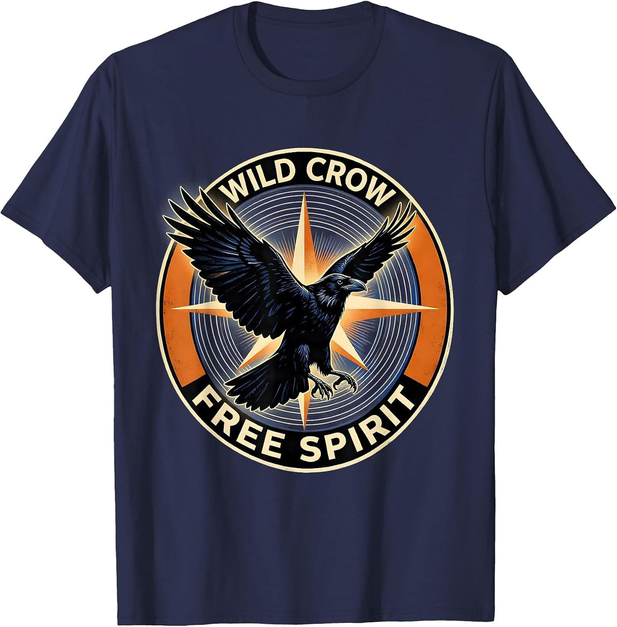 Men's Wild Crow Free Spirit Nature Lover Design T-Shirt - Navy Blue