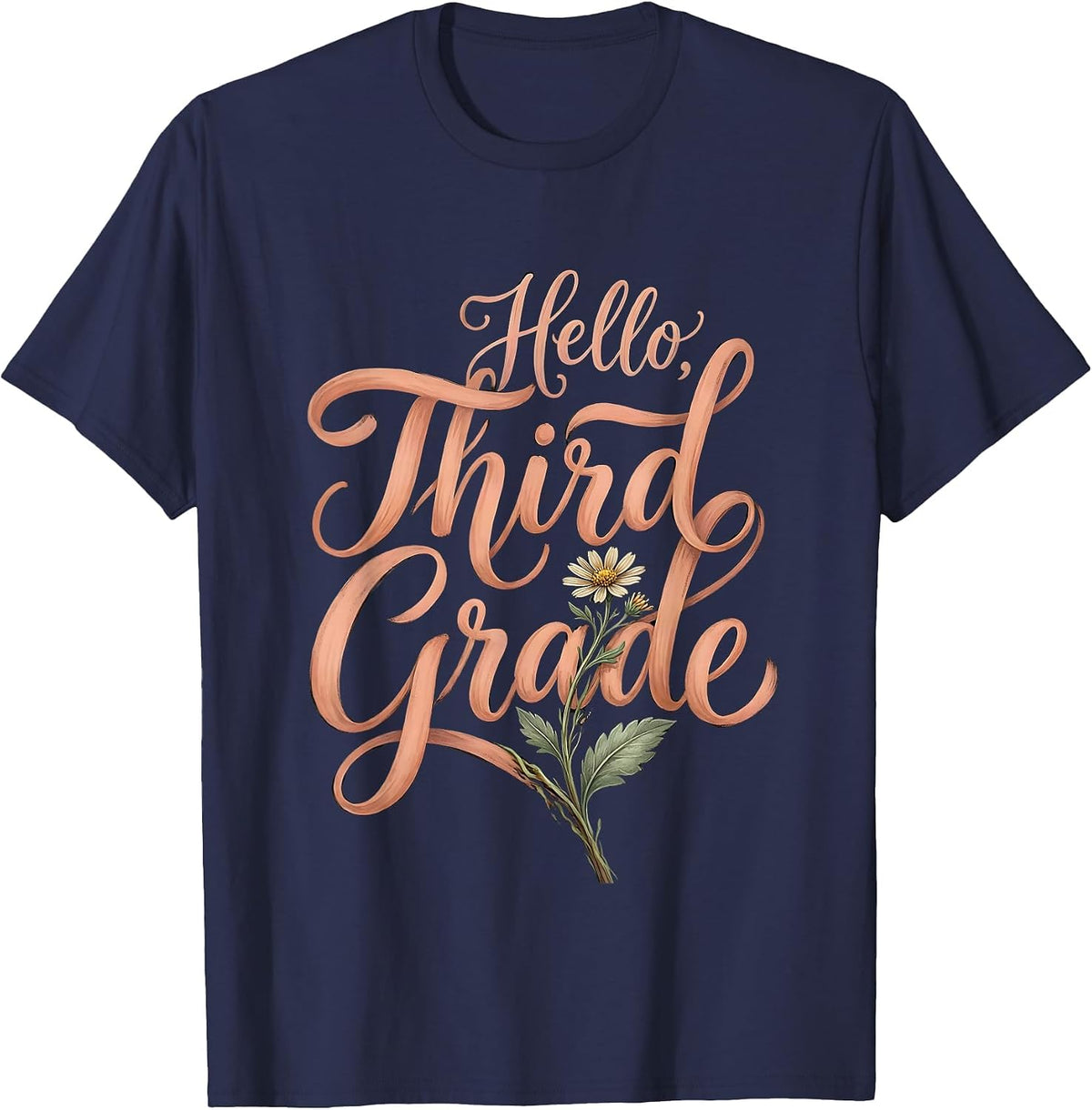 Men's Hello, Third Grade Boho Wildflower Back To School Teacher T-Shirt - Navy Blue