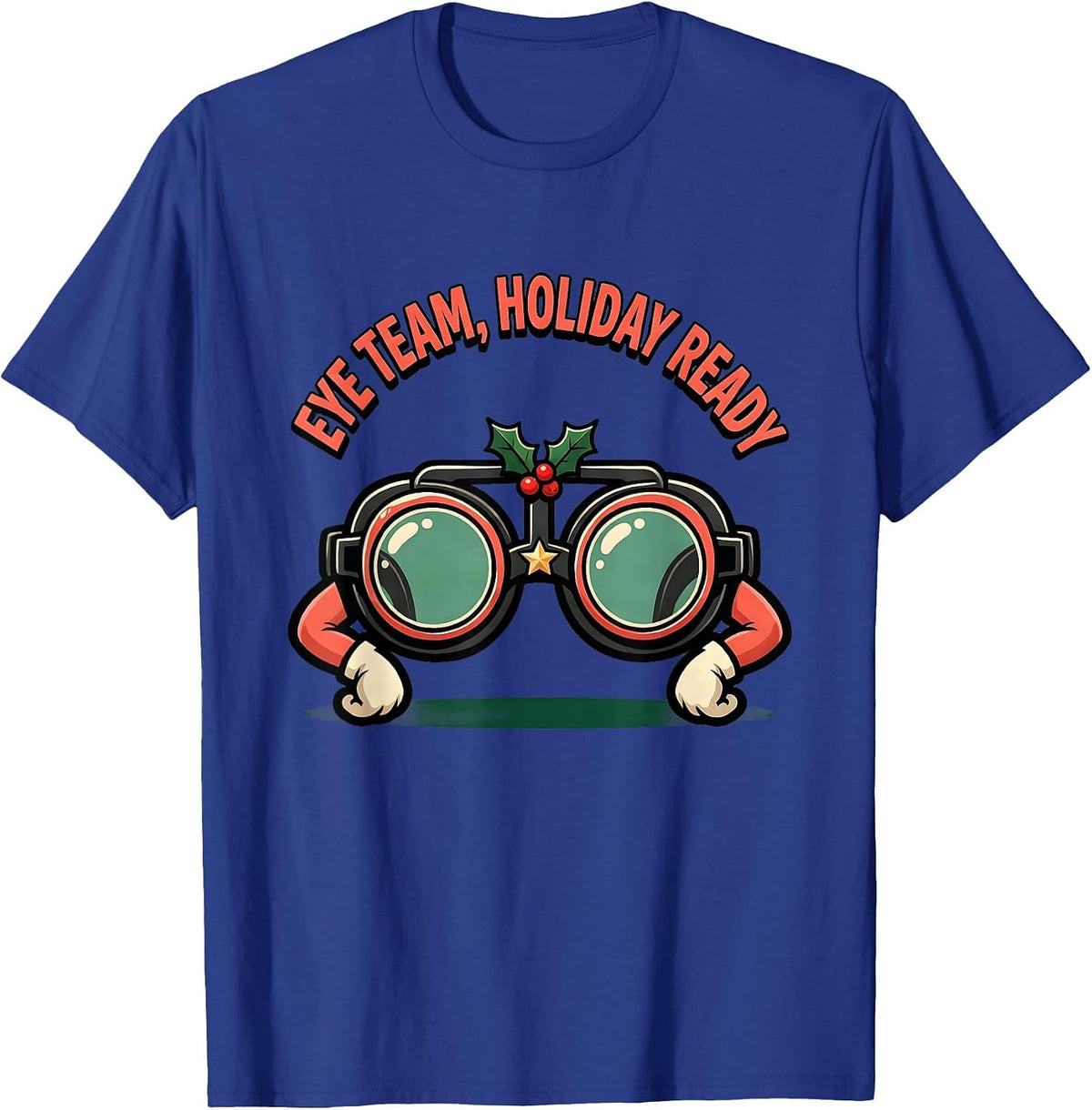 Eye Team Holiday Ready Cartoon Optometrist Christmas T-Shirt - Royal Blue