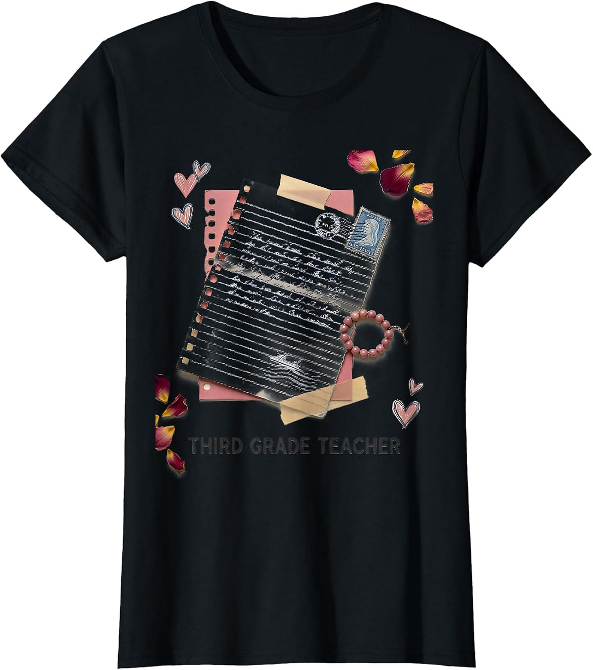Women's Third Grade Teacher Back to School Blue Bow Coquette T-Shirt - Black