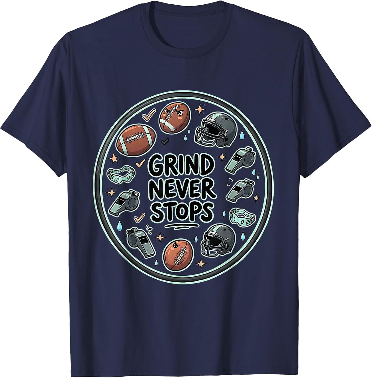 Rugby Grind Never Stops Motivational Design T-Shirt - Navy Blue