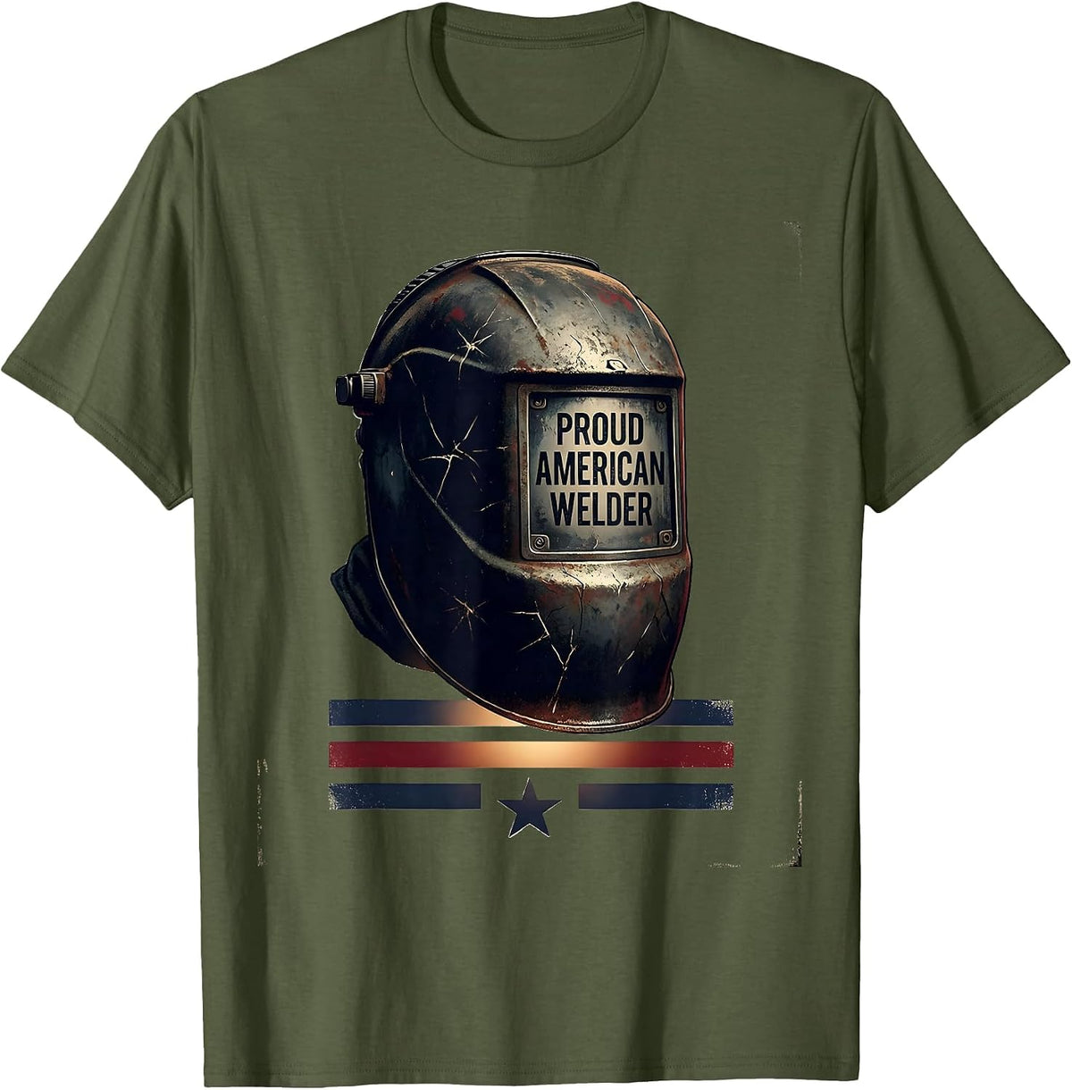 Men's Proud American Welder Distressed Patriotic Tradesman T-Shirt - Olive Green