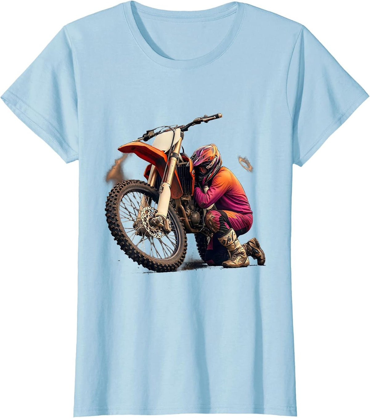 Helmeted Motocross Rider Funny Dirt Bike Biker Gift T-Shirt - Baby Blue