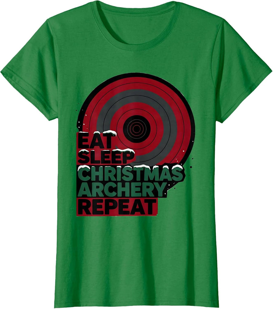 Women's Eat Sleep Christmas Archery Repeat Funny Teen Sports Gift T-Shirt - Kelly Green