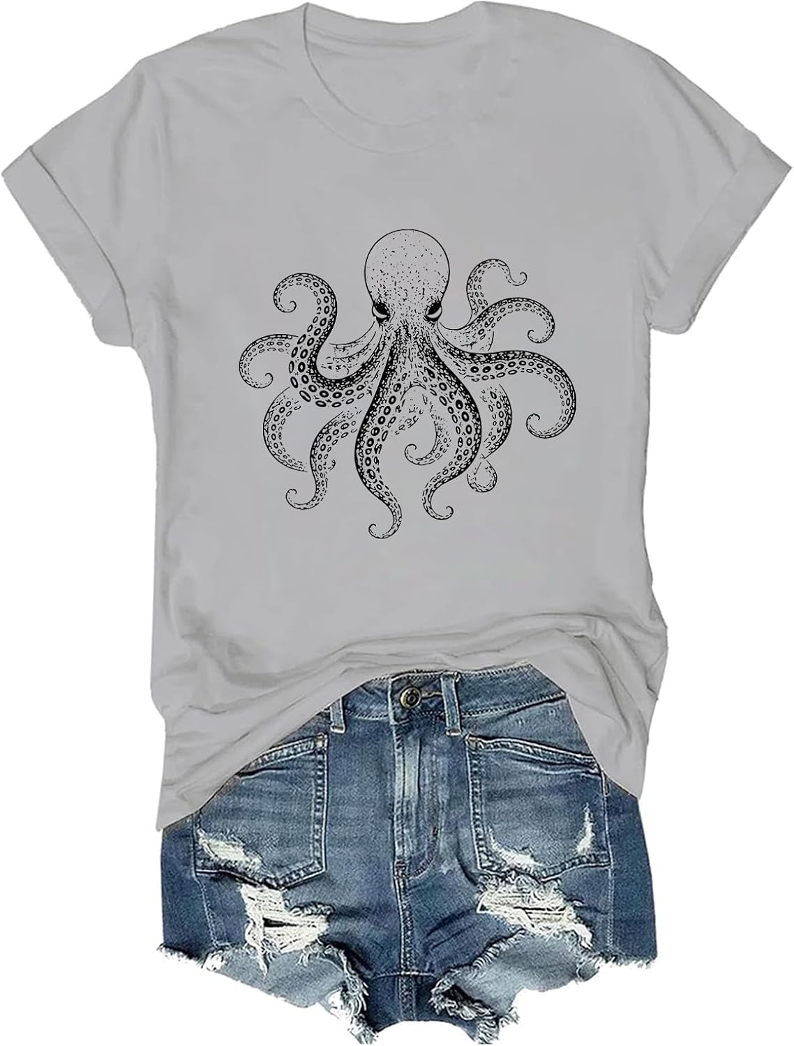 Octopus Shirt Octopus Lover T-Shirt Sea Animals Tee - Grey