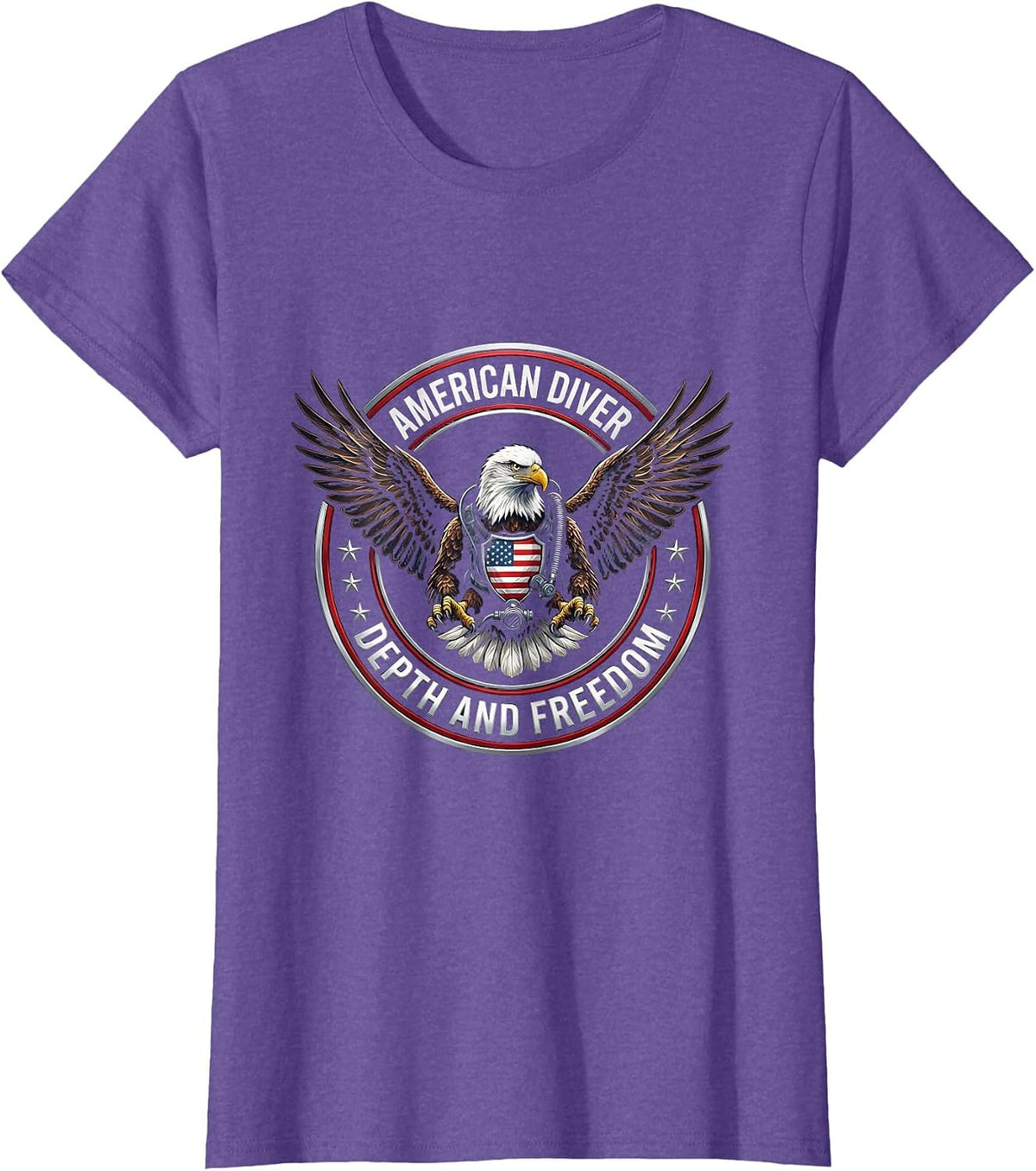 American Diver Depth And Freedom Patriotic Design T-Shirt - Purple Heather