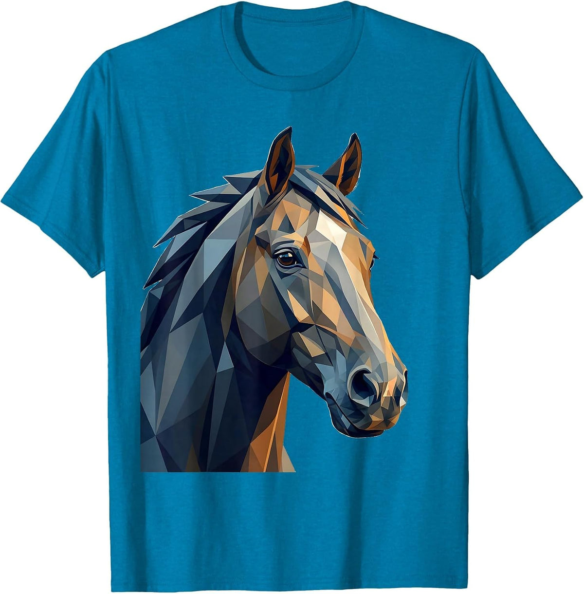 Geometric Low-Poly Horse Head Portrait T-Shirt - Sapphire Blue