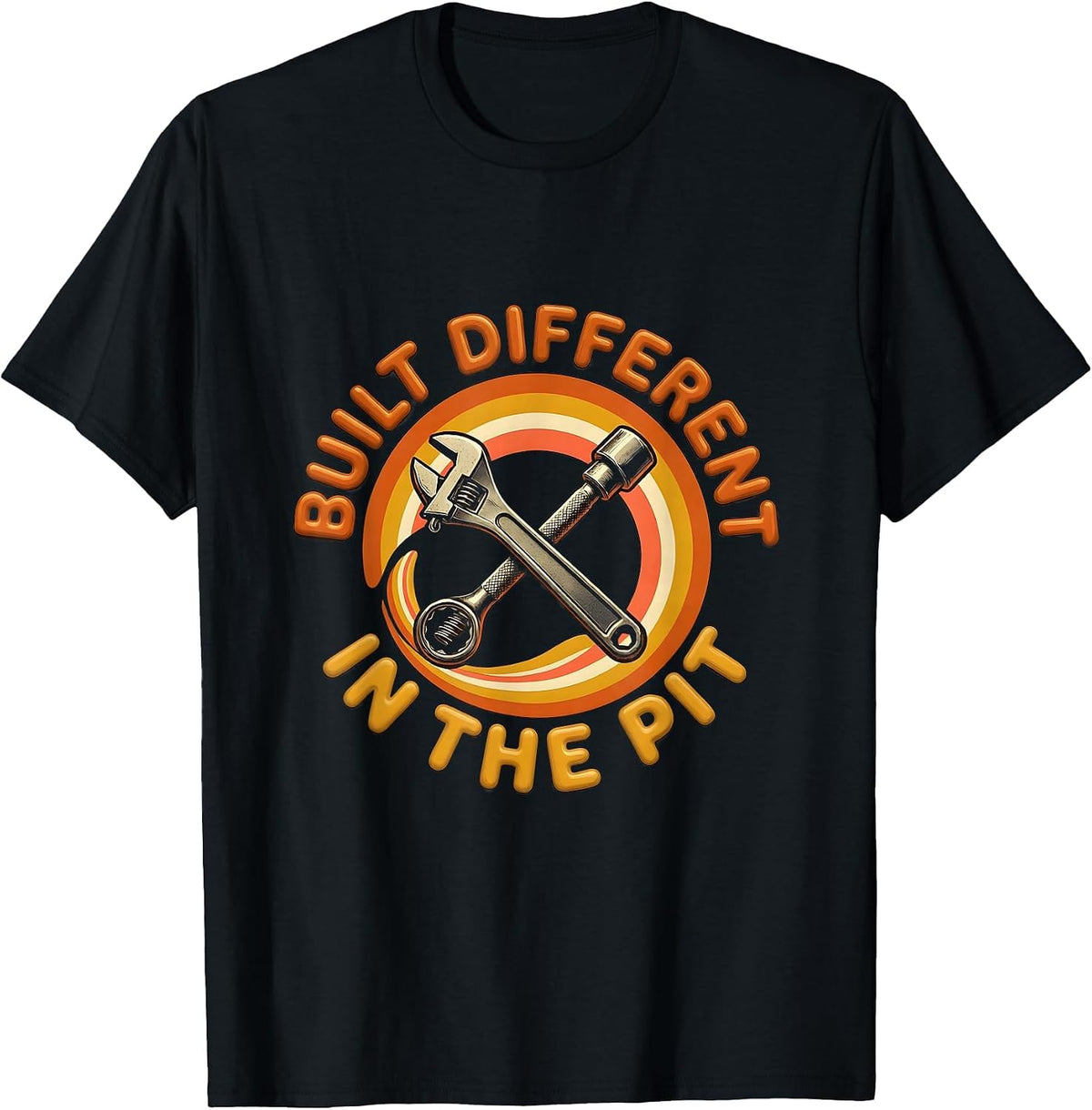 Men's Built Different In The Pit Crew Racing Design T-Shirt - Black
