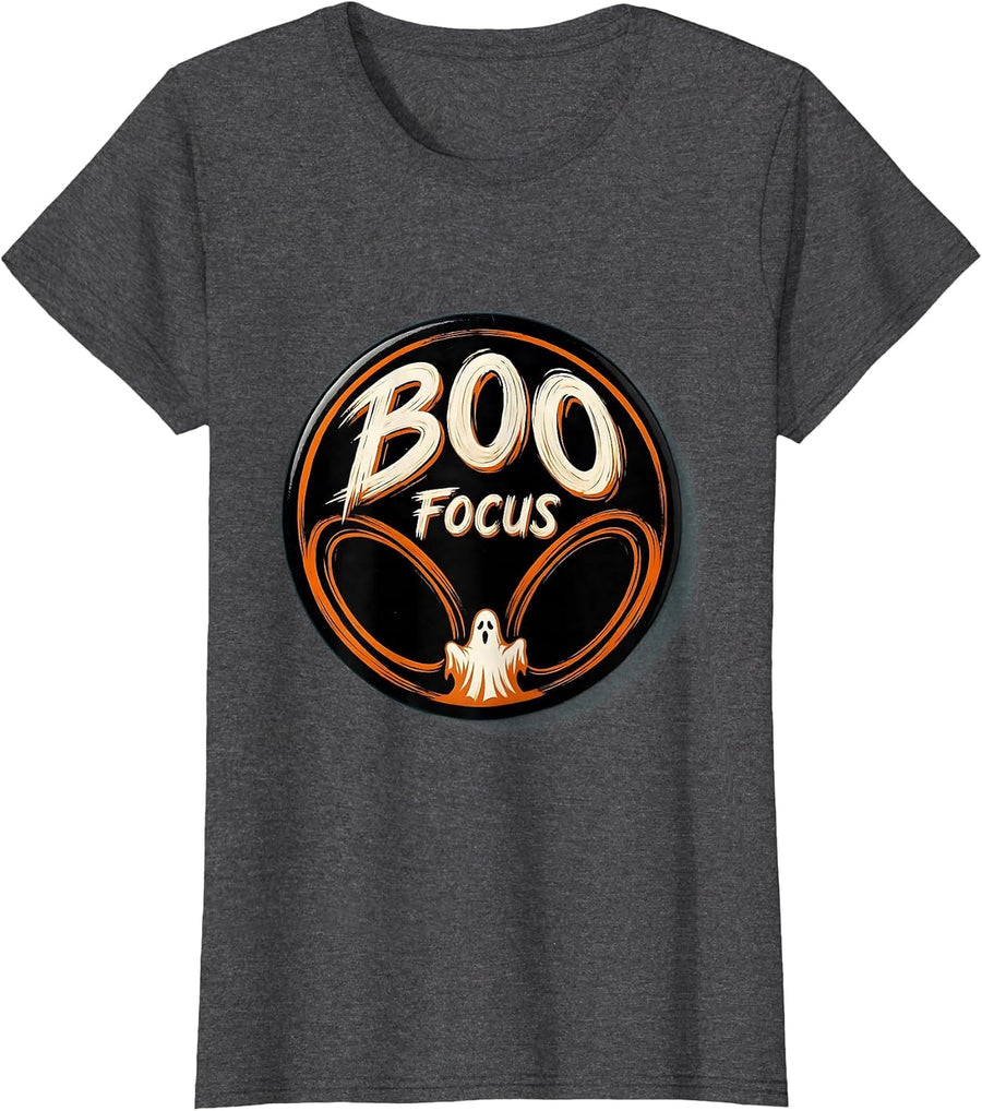 Women's Boo Focus Funny Eye Doctor Halloween Optometrist Costume T-Shirt - Dark Heather Grey