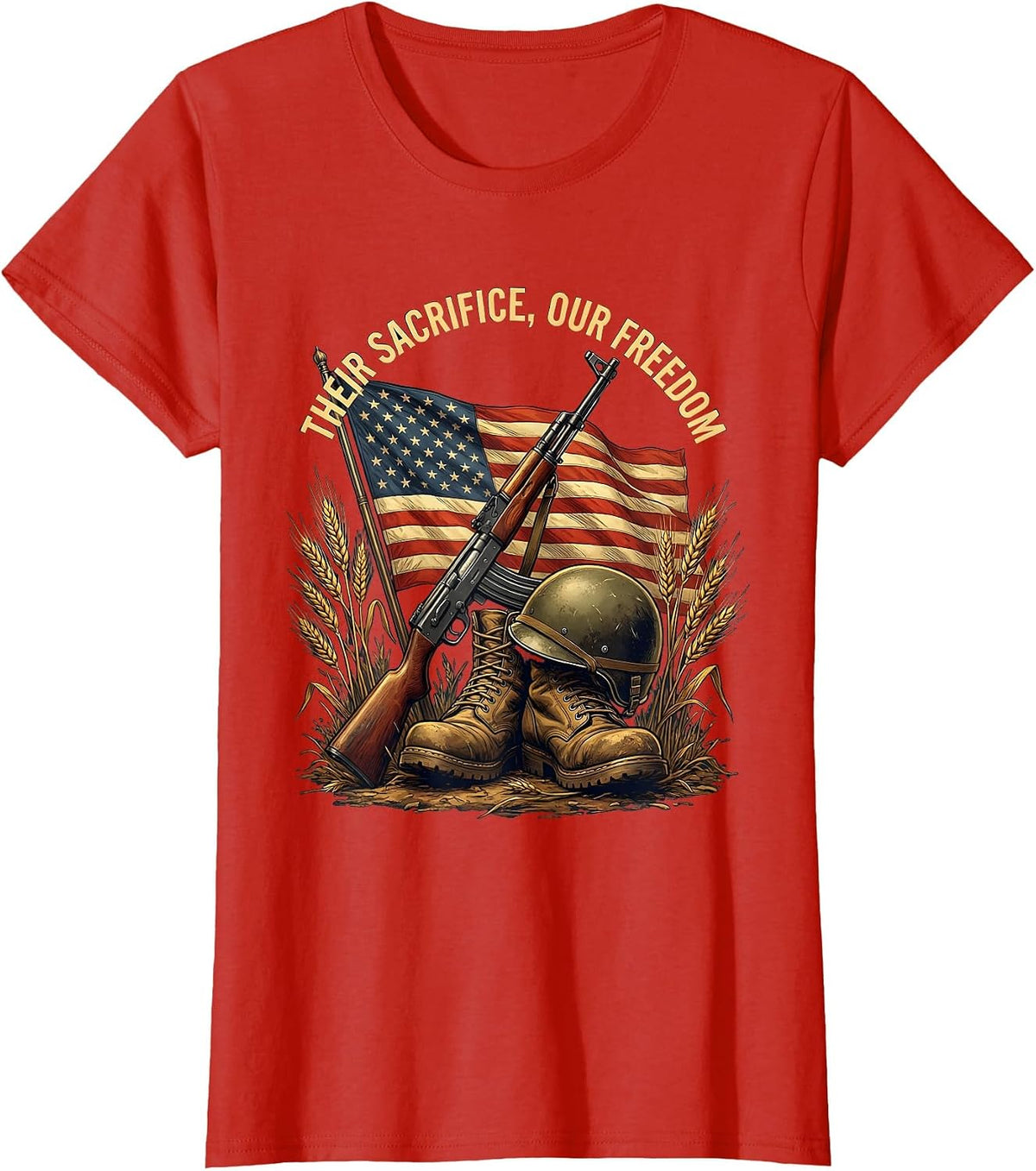 Home of the Free Because of the Brave Design T-Shirt - Red