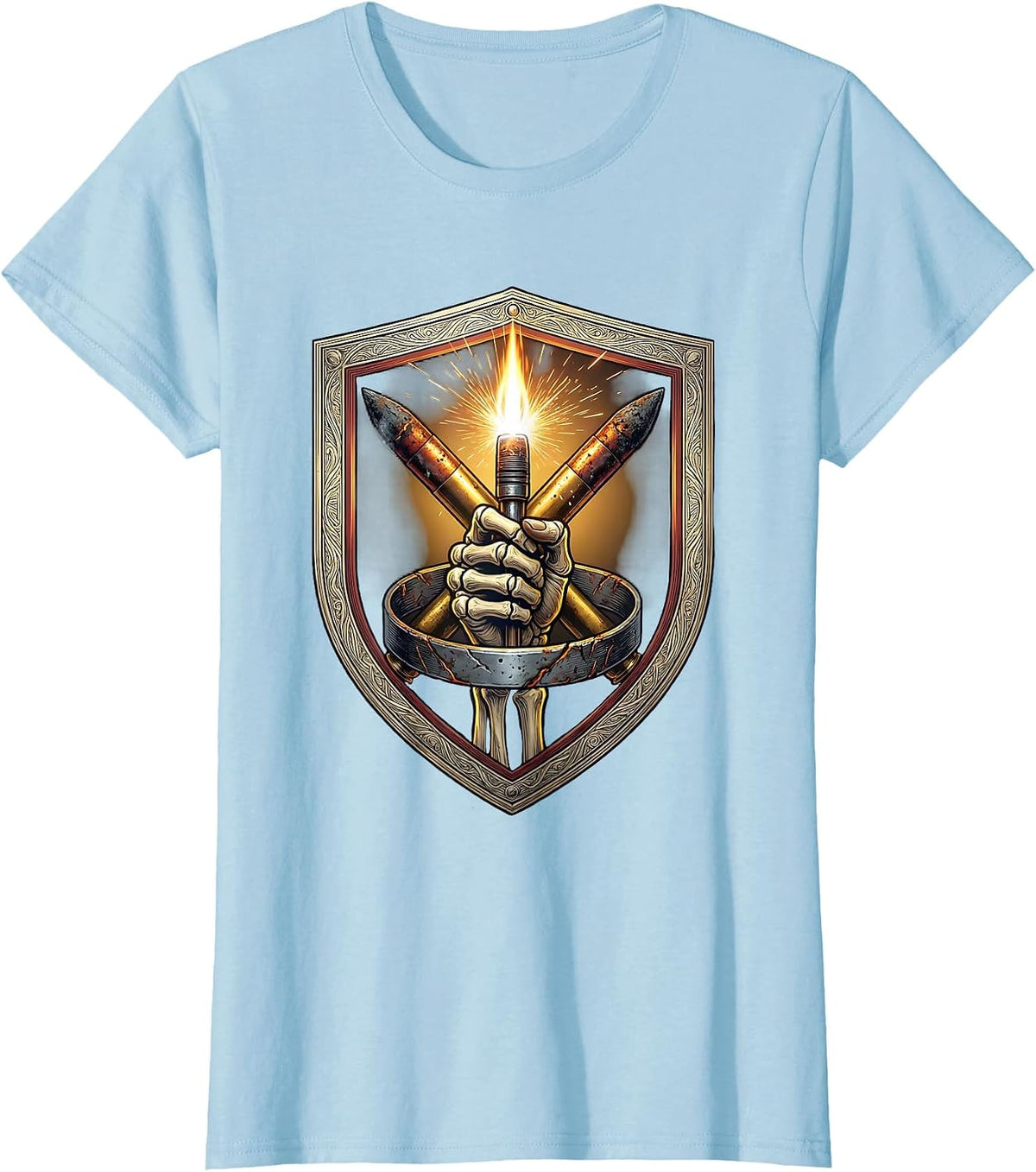 Welder Skeleton Shield Welding Tradesman Humor T-Shirt - Baby Blue