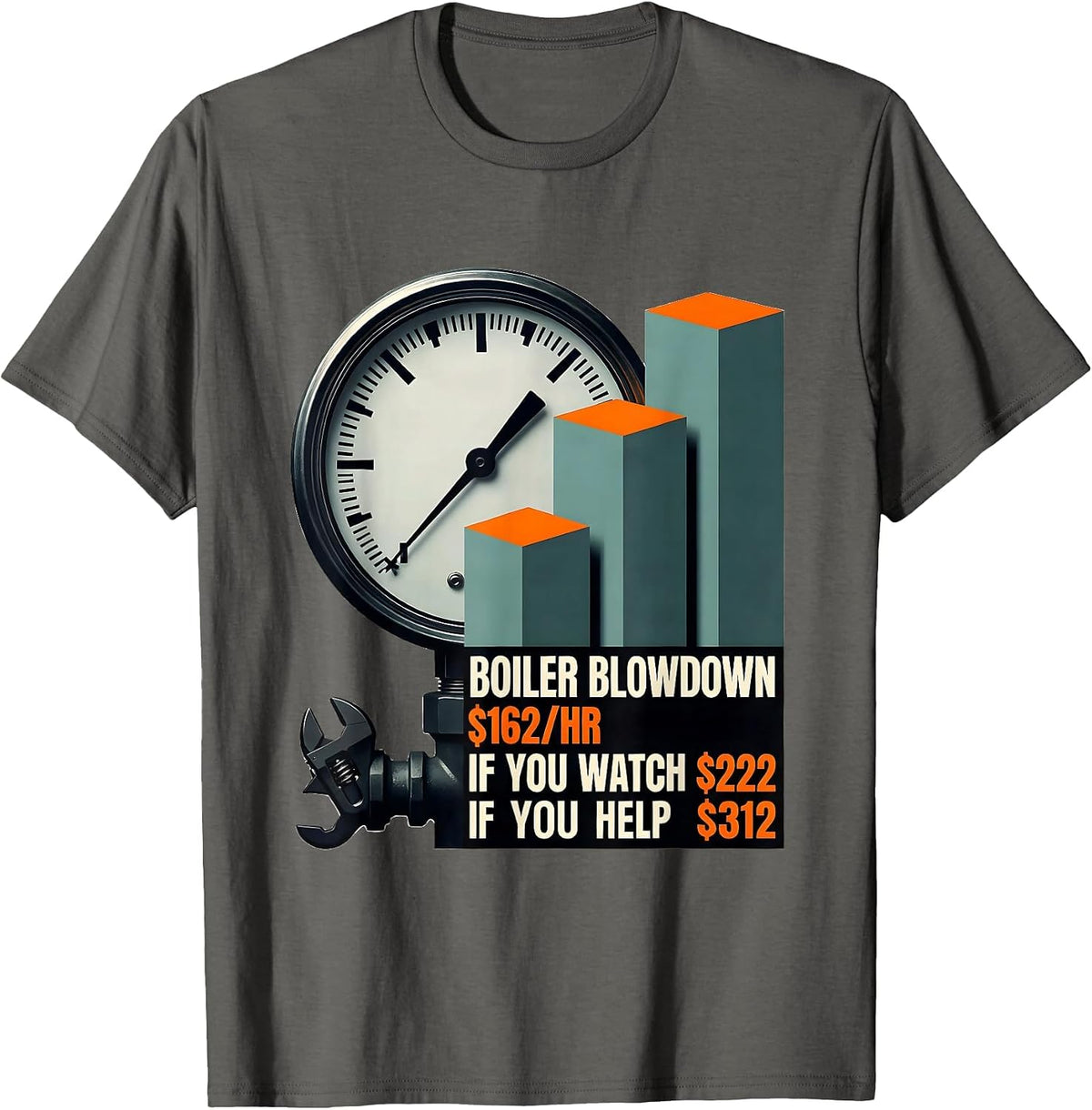 Boiler Blowdown Funny Plumber Hourly Rate Trade Humor T-Shirt - Asphalt Grey