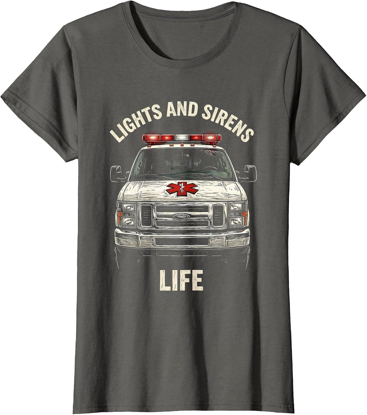 Women's Lights and Sirens Life EMT Graphic Design T-Shirt - Asphalt Grey