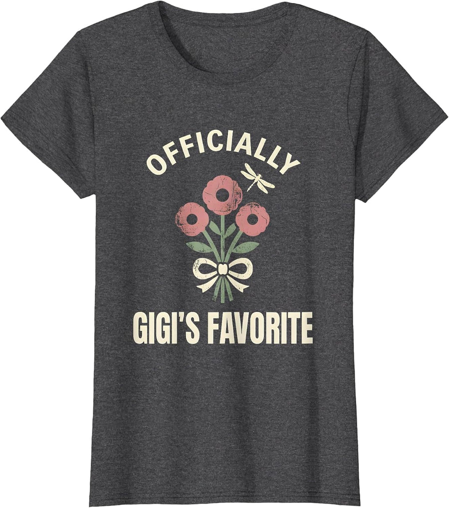 Women's Officially Gigi's Favorite Floral Boho Grandma Gift T-Shirt - Dark Heather Grey