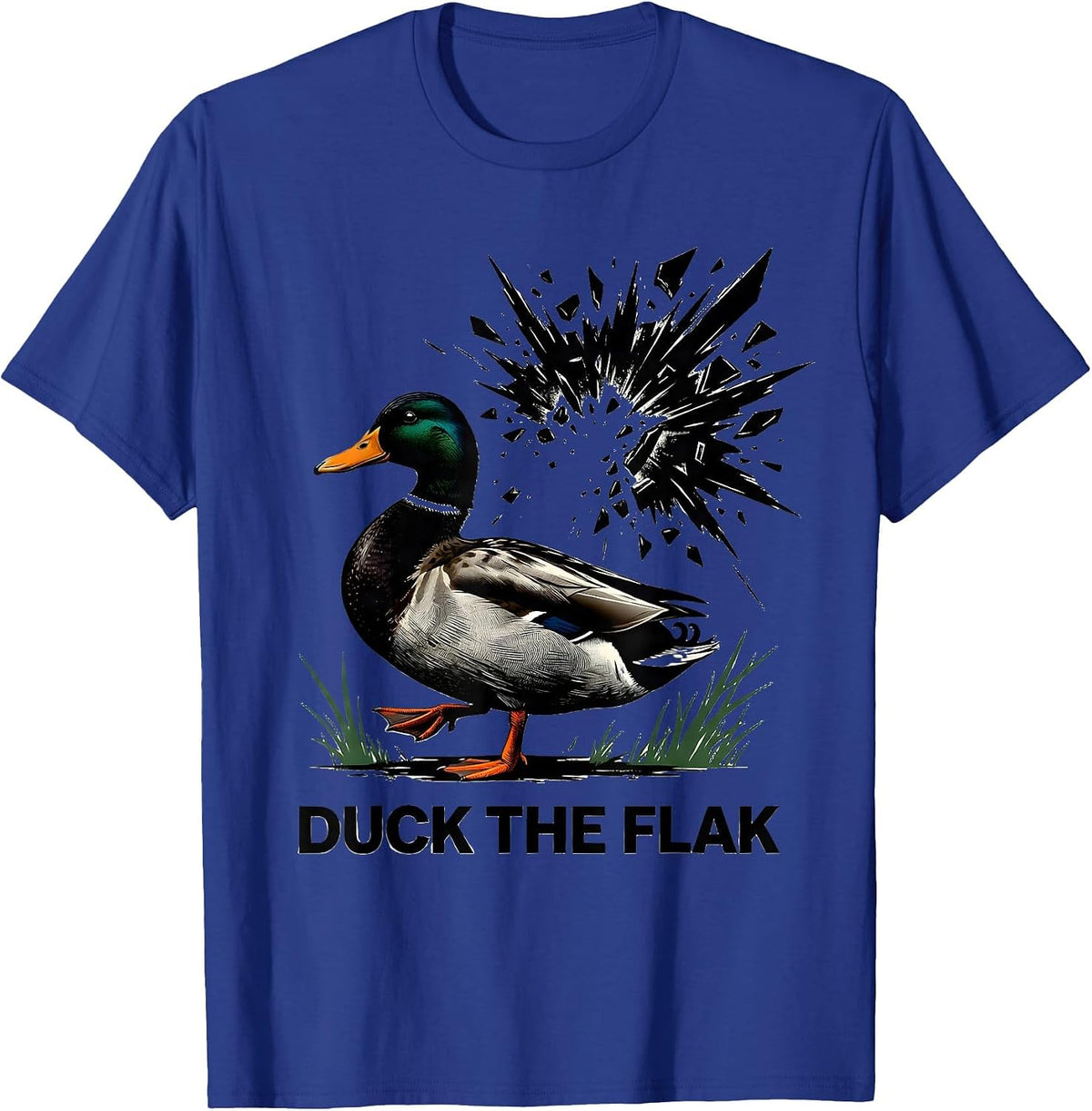 Men's Duck The Flak Stencil Graphic Funny Duck Hunter Gift T-Shirt - Royal Blue