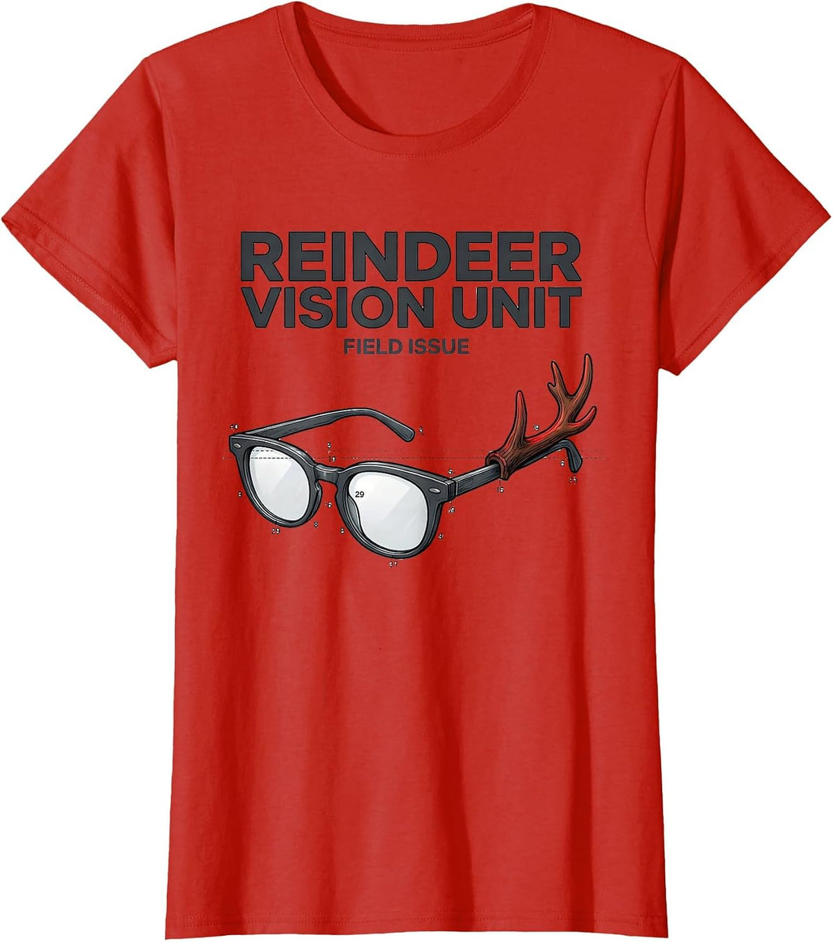 Women's Reindeer Vision Unit, Field Issue Funny Optometrist T-Shirt - Red