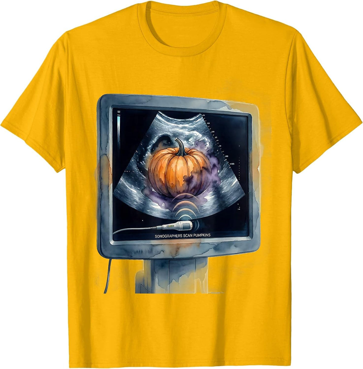 Sonographers Scan Pumpkins Watercolor Halloween Radiology T-Shirt - Golden Yellow