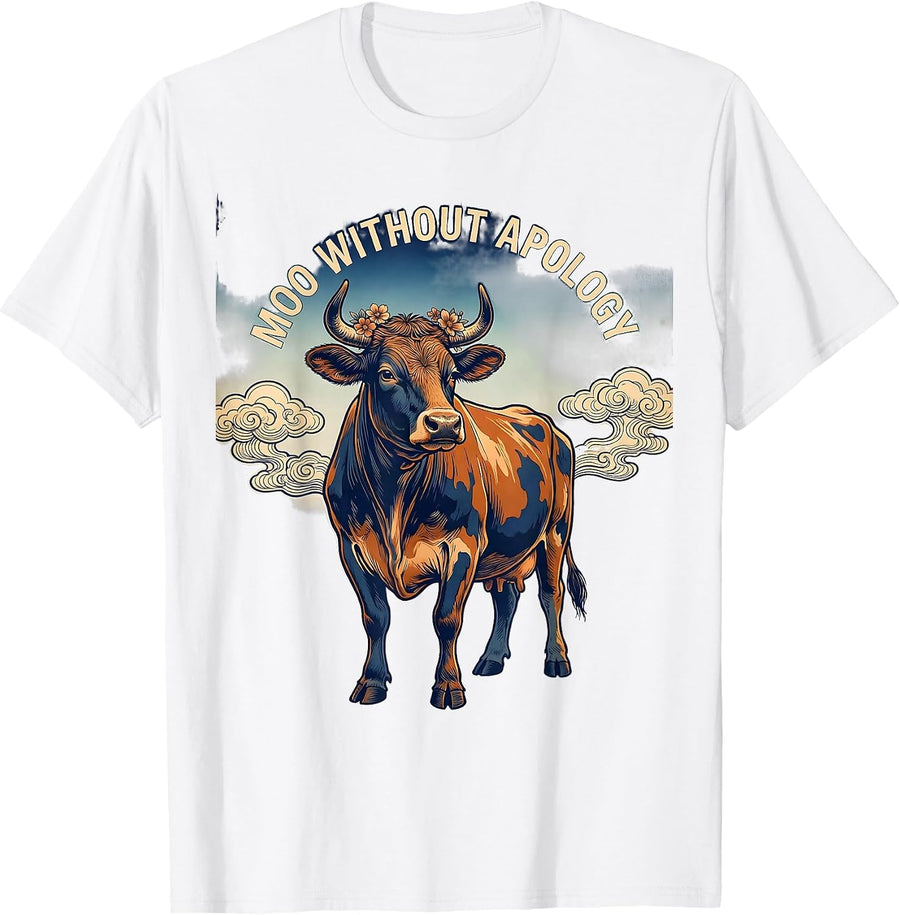 Men's Moo Without Apology Cow Lover Design T-Shirt - White