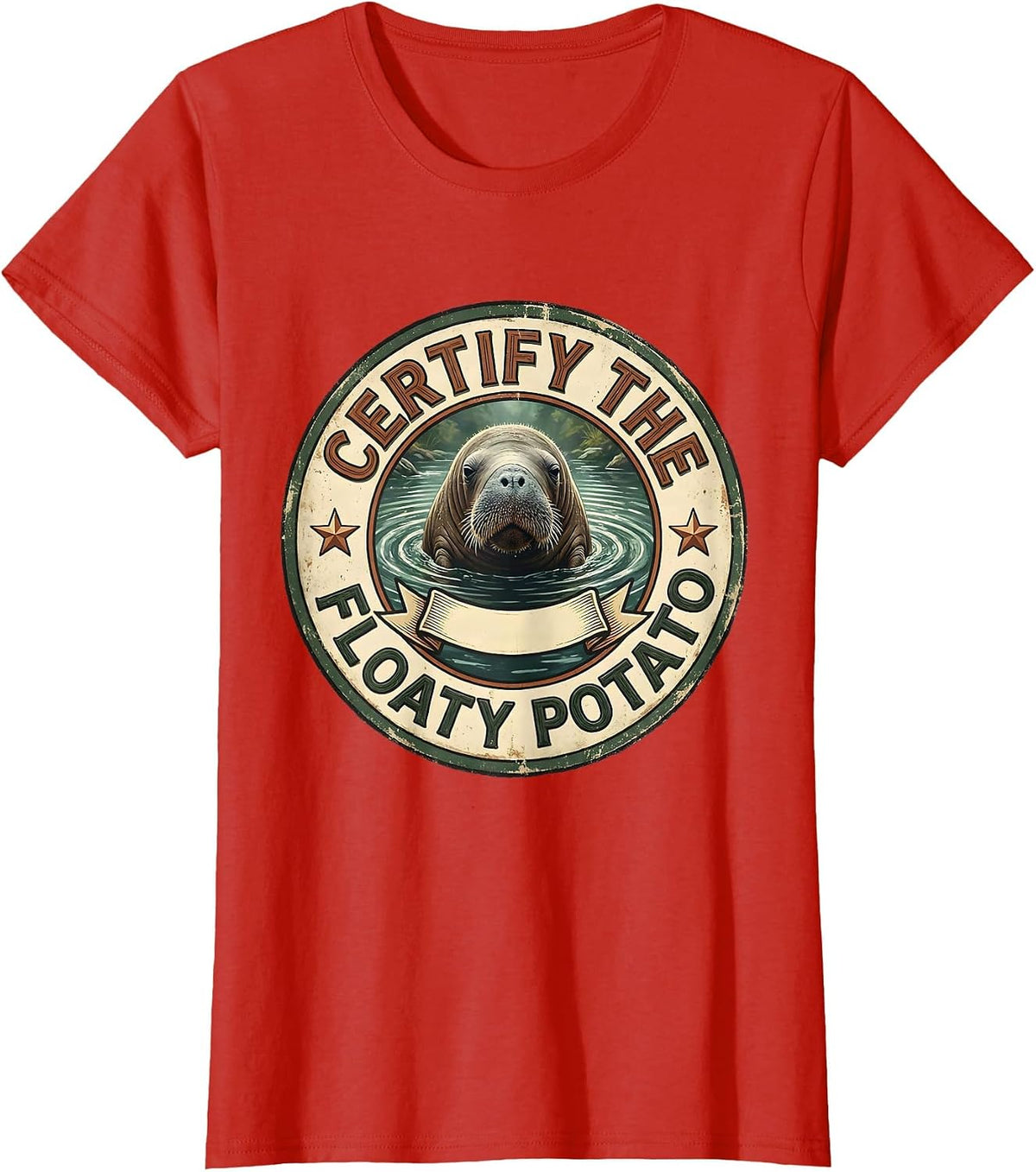 Certify The Floaty Potato Vintage Manatee Wildlife Lover T-Shirt - Red