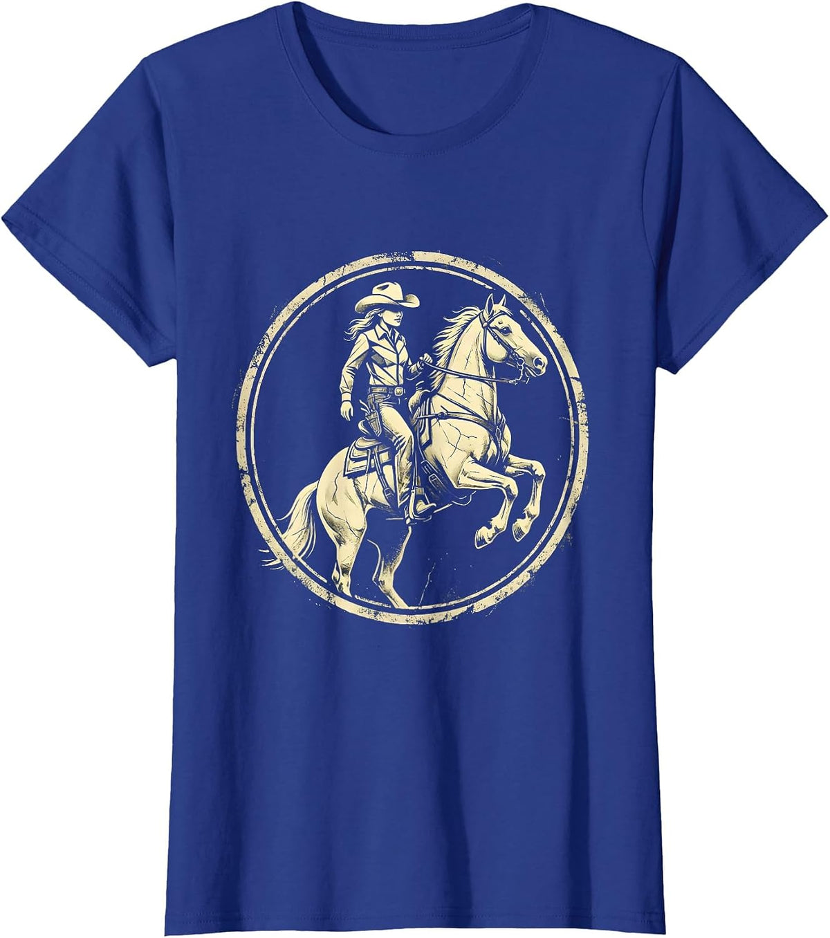 Women's Camo Rider Wild Horse Graphic Design T-Shirt - Royal Blue